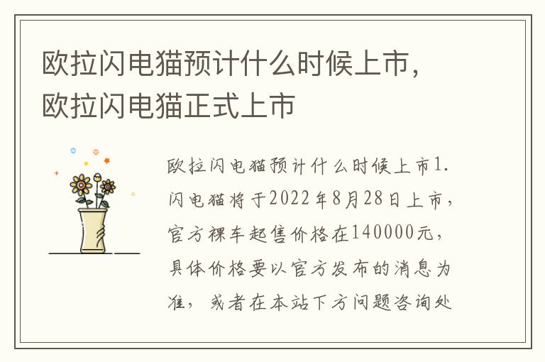 欧拉闪电猫预计什么时候上市，欧拉闪电猫正式上市