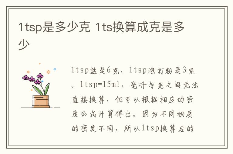 1tsp是多少克 1ts换算成克是多少