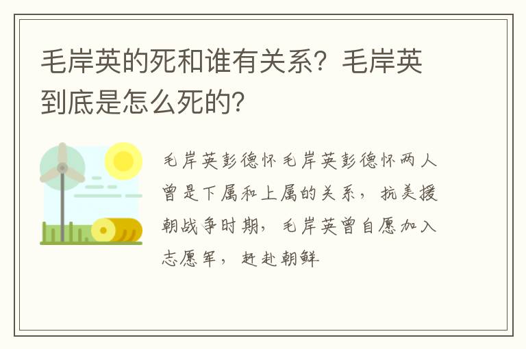 毛岸英的死和谁有关系？毛岸英到底是怎么死的？