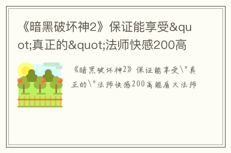 《暗黑破坏神2》保证能享受"真正的"法师快感200高能盾火法师