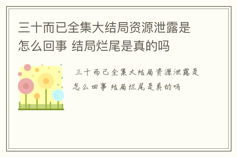 三十而已全集大结局资源泄露是怎么回事 结局烂尾是真的吗